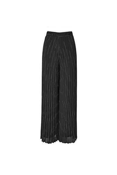 Forel Γυναικείο Μαύρο Πλισέ Παντελόνι Με Strass