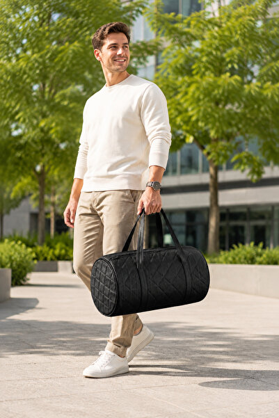 Soyoe Black Faux Leather Duffel Bag, Travel and Carry-On Bag, Zippered, Large...