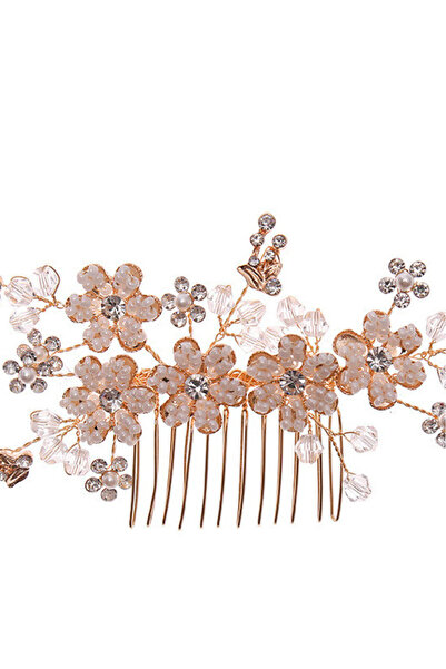 VeeShop Pieptene de par din fire delicate, flori si frunze metalice, cu perle...