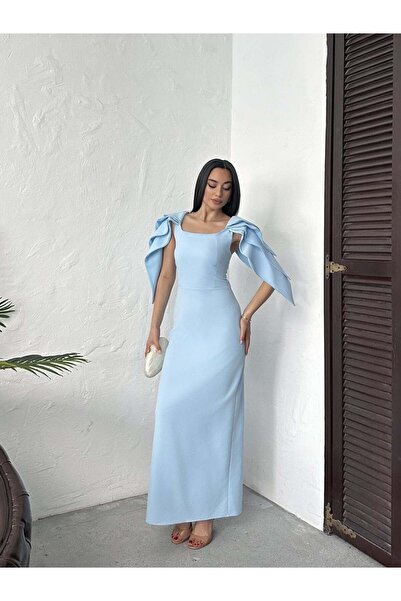 Moda Days Women's Blue - Blue Maxi Length Square Neck Bow Shoulder Detail Sli...