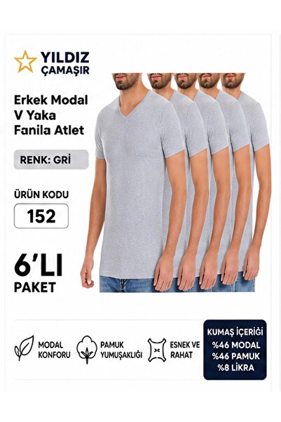 Yıldız Çamaşır Men's V-Neck Short Sleeve Modal Lycra Undershirt (150-151-152-...