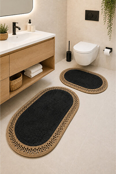 KAAN HOME Handmade Bohemian Bath Mat Set of 2 Plush Non-Slip Gel Base 40X60 c...