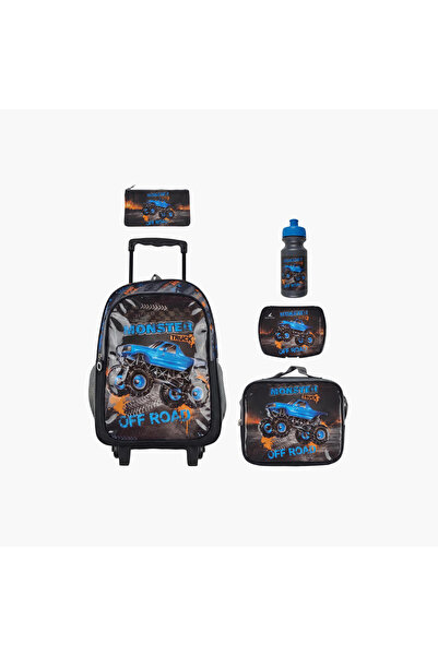 Royal Falcon Monster Truck 5-Piece School Trolley Backpack Set for Boys 5-8 Y...