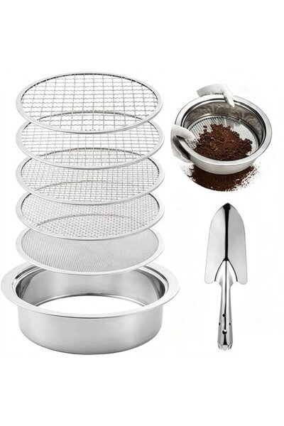 STARSTAR Soil sieve set 5-in-1, including shovel and sieve frame, silver.