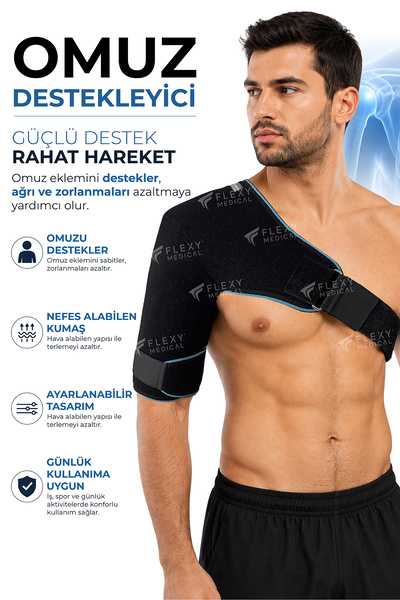 Flexy Medical Omuz Destekleyici Omuz Askısı Sağ Sol Uyumlu Ayarlanabilir Ortopedik Omuz Bandajı Omuz Stabilizatörü Rotator Cuff Destekleyici Omuz Sabitleyici Spor ve Günlük Kullanım Unisex