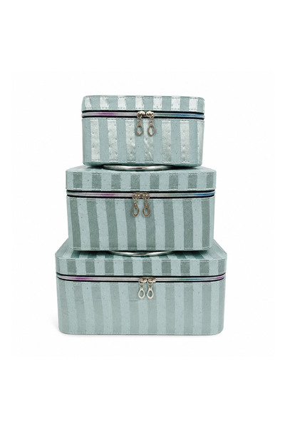 Lacoz Set of 3 Makeup Storage Boxes with Built-in Mirror & Carry Handle – Lar...