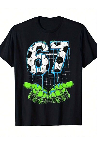 2BIR Men's Graphic Print Crew Neck T-Shirt, Funny Gen Alpha Meme "Soccer 67 S...