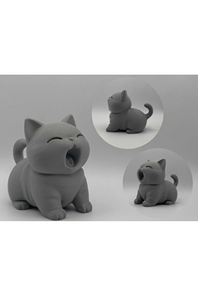 Esneyen Tombul Sevimli Kedi 3D Baskı Figür - Dekoratif Chibi Kedi Biblosu