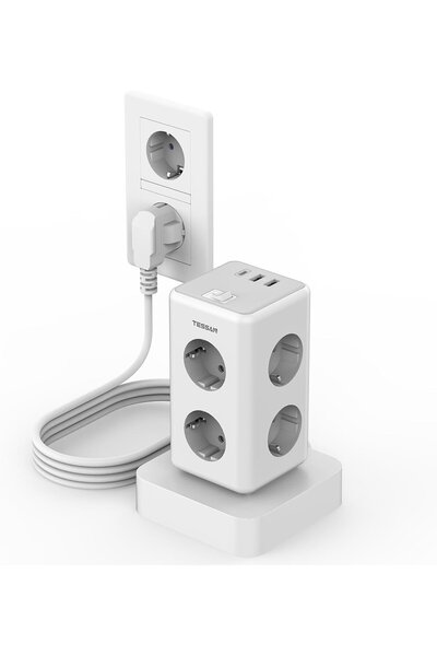 TESSAN Prelungitor tip Turn TS-306TS-C, 6 prize, 2 USB, 1 USB-C, 3A, cablu 2m