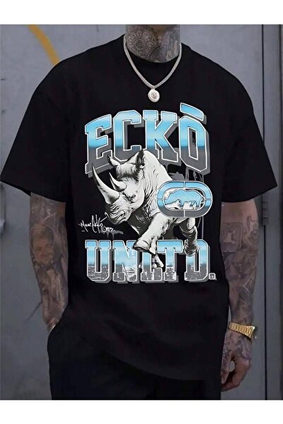 26LIK Plus-Size Men's Clothing ECKO UNTD Graphic T-Shirt Featuring Dynamic Rh...