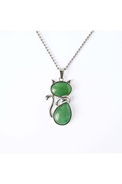 craftmystic Luck and Vitality - Stainless Steel Cat Necklace with Green Avent...