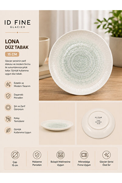 İD FİNE Glacier Lona Flat Plate 15 cm Porcelain Breakfast Plate Cake Plate St...