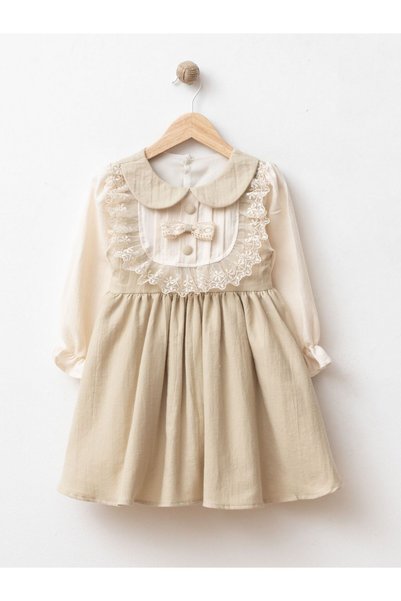 Cherrys Bebek Girl's French Lace Noble Linen Dress