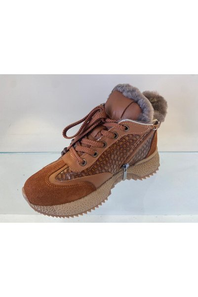 MARCO ROCCO Genuine Leather Suede Decorated Zippered Lace-Up Fur Lined Boots Women's Shoes