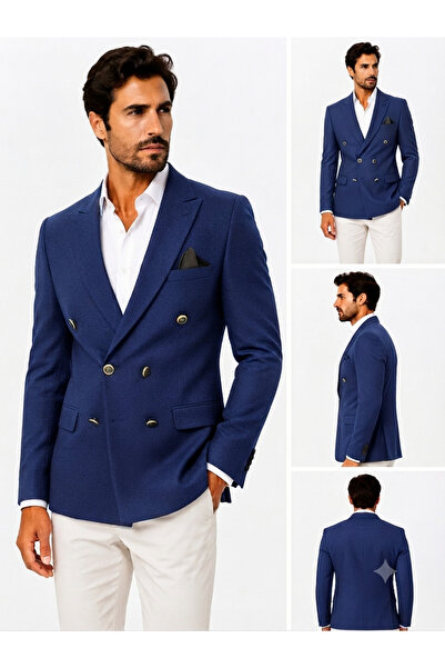 SABRİ ZENGİN Men's Slim Fit Double-Breasted Blazer Jacket
