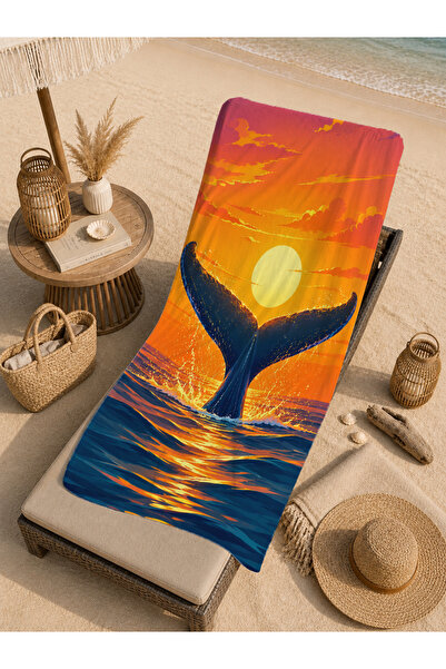 Evmila Prosop de plajă cu model modern Whale Tail Sunset, 70x150 - Prosop de ...
