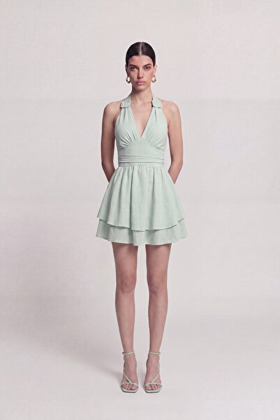 HOLLY LOLLY Halter Neck Flared Marilyn Dress Green
