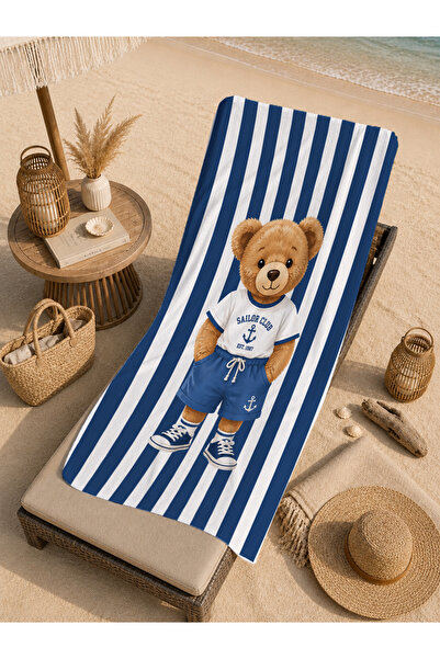 Evmila Cute Teddy Bear Baby Blue Minimal Plain Patterned 70X150 Beach Towel -...