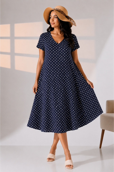 LİKAPA Summer Plus Size Viscose V-Neck Short Sleeve Dress 2688