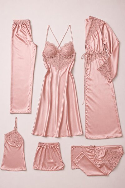 Pierre Cardin Premium Women's Boxed Satin 6-Piece Bridal Pajamas Nightgown Sh...