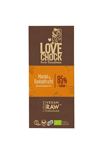 Lovechock Ciocolată vegană crudă cu migdale și baobab, organică, fără gluten,...