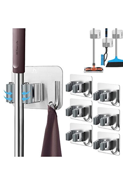 IM FineLife Broom Holder with Hooks, 6 PCS Stainless Steel Mop Holder Self Ad...
