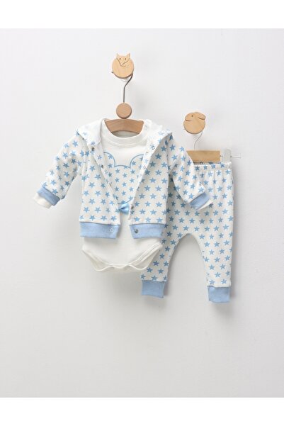 MiniKids Compleu 3 piese Minnie Stars, alb-albastru