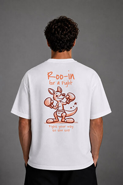 VSRN Tricou supradimensionat alb cu imprimeu pe spate, design Kangaroo Box