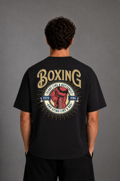 VSRN Tricou oversize negru cu imprimeu pe spate și design de box Stinging