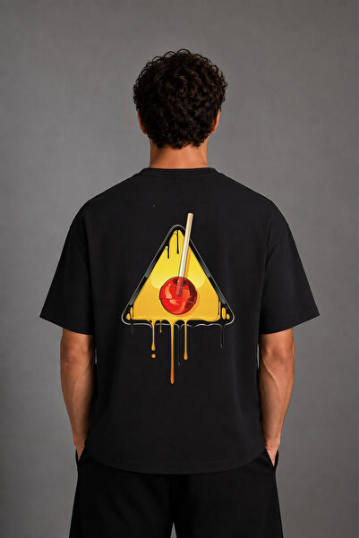 VSRN Dur Lollipop Design Back Printed Black Oversize T-Shirt