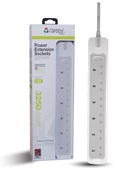 RAFEED Power Extension 13A from - 6 Gang, Extension Cord (5 Meter) Cable with...