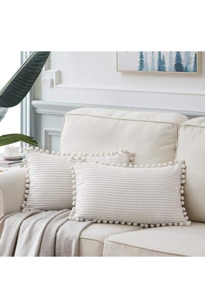 Fancy Homi Pack of 2 Boho Decorative Throw Pillow Covers with Pom-poms, Soft ...