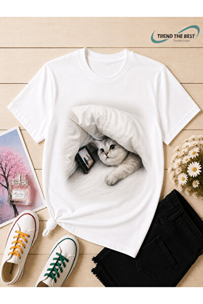 TREND THE BEST Trendin En İyisi Summer Cat Secretly Watching Phone Printed Un...
