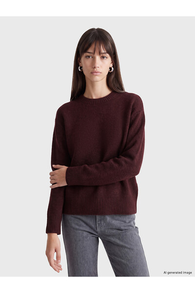 LC Waikiki Burgundy Crew Neck Oversized Women's Knit Sweater
