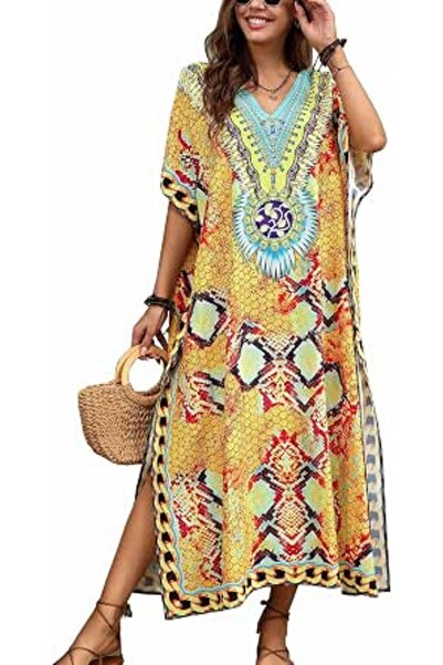 YouKD Women's Long Kaftan Maxi Bohemian Dress Beach Coverup Robe Roomy Kimono...