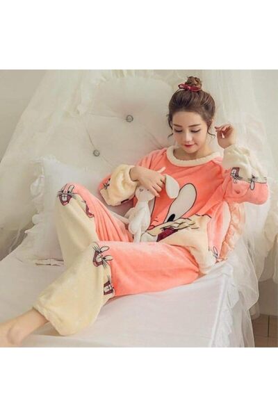 GENERAL Women'S Pajamas Set Winter Thick Warm Flannel Pajamas Set