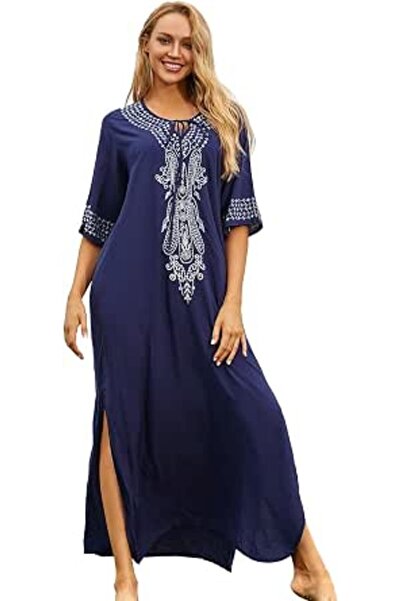 GENERAL Women's Bohemian Kaftan Maxi Loungewear Oversized Nightgown Homewear ...