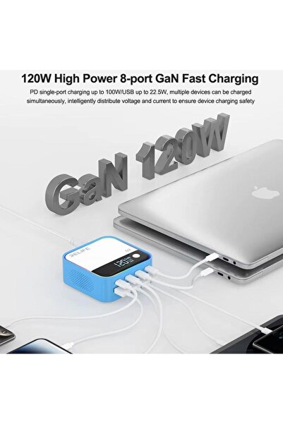 Relife Q2 Σταθμός Φόρτισης 120W, 4x USB-A + 4x USB-C, Ασημί