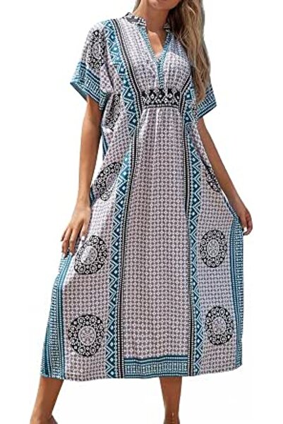 GENERAL Women Bohemian Kaftan Maxi Loungewear Nightgown Kimono Oversized Slee...