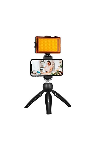 PULUZ PKT3131B 8.5cm Tripod Kit with LED Light, Phone Holder and Bag, Black