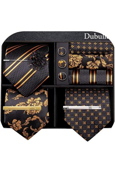 Dubulle Mens Paisely Silk Tie for Men Necktie and Pocket Square Set