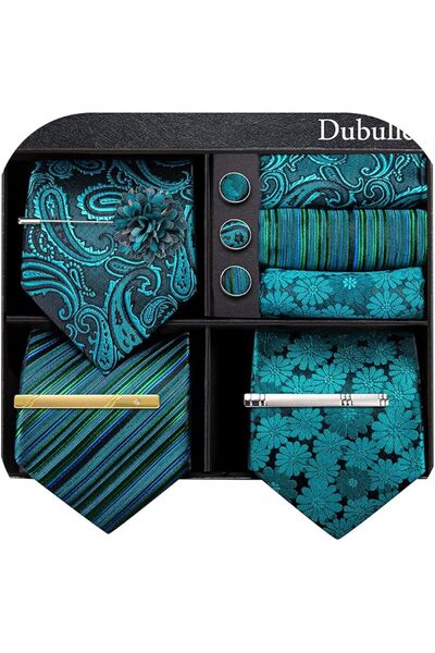 Dubulle Mens Paisely Silk Tie for Men Necktie and Pocket Square Set