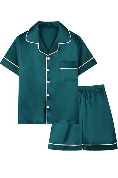 GENERAL Schbbbta Girls Boys Satin Pajamas Set, 2Piece Silk Nightwear Button-D...