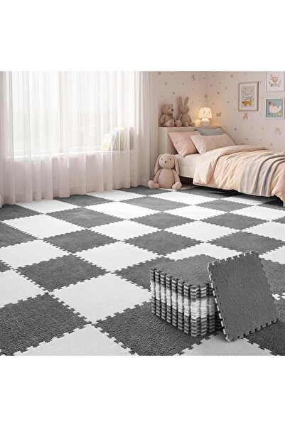 Flutesan 15 Pcs Winter Plush Puzzle Foam Floor Mat Interlocking Carpet Tiles ...
