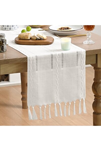Generic Brand Table runner, bohemian style, cream, country style, tassel, was...