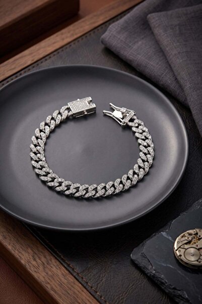 Inure Jewelry Silver Color Zircon Stone Cuban Chain Model Clip Closure Men's ...