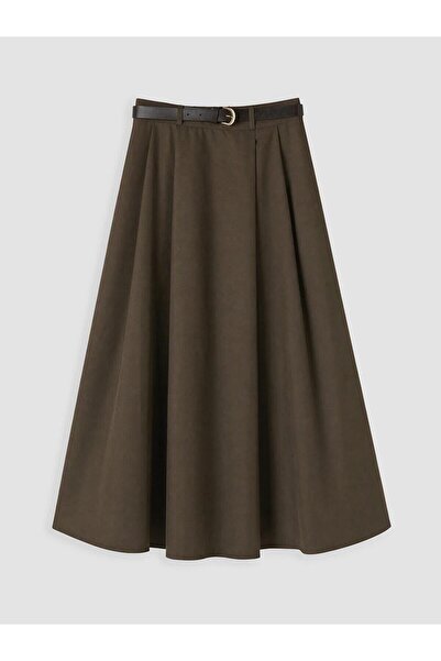 LC Waikiki High Waist Belted Pleated Flared Women's Skirt (W6)