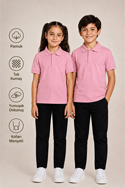 monny Short Sleeve Polo Collar Tok Fabric Cotton School T-Shirt Unisex School...