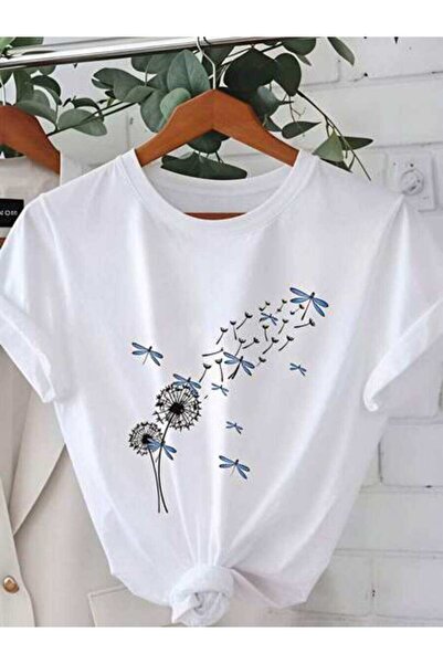 23ERVA Casual Women's Dandelion Dragonfly Design, Pure Cotton T-Shirt, Spring...