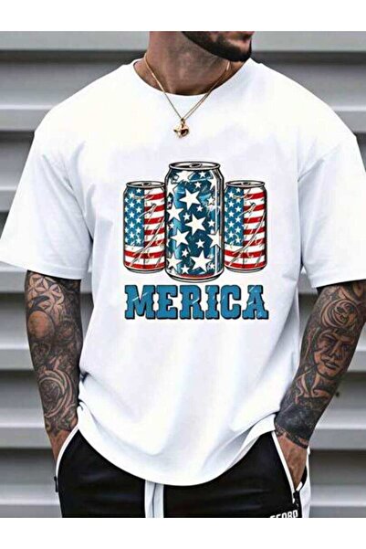 23ERVA Men's Summer Outfits, Patriotic Beer Cans Merica Graphic Tees, Funny V...